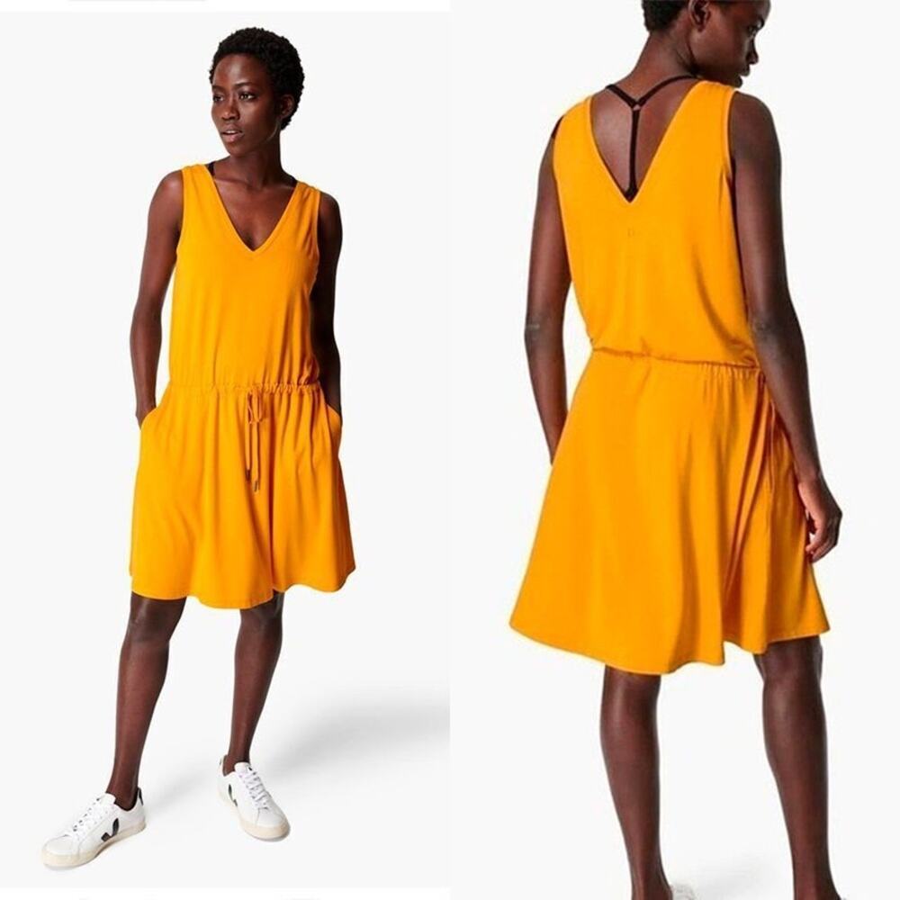 Sweaty Betty Yellow Take It Easy Waist Tie Drawstring Dress Size Small